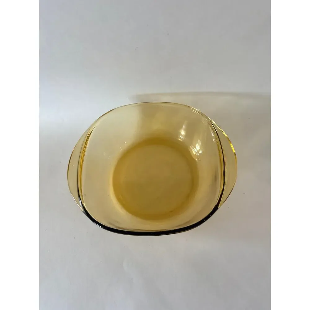 Vintage Dynaware Pyrorey 66 Amber Glass Casserole Baking Dish 8” Ovenware